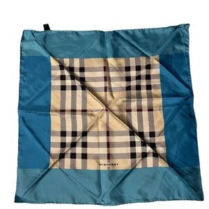 Burberry Teal and Beige Checkered Silk Scarf
